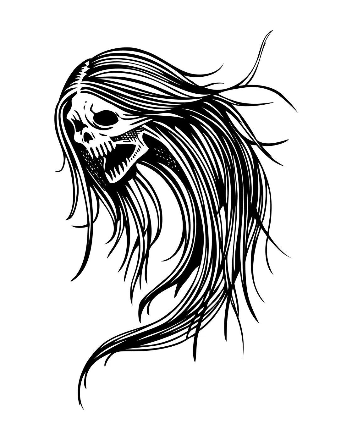 Vintage ghost woman portrait. Gothic tattoo design. Halloween hand-drawn vector illustration. Witch drawing. NOT AI generated Illustration